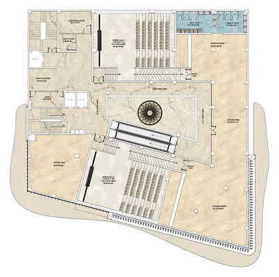 Pretium Mall 6th floor plan: multiplex cinema auditoriums, upper level